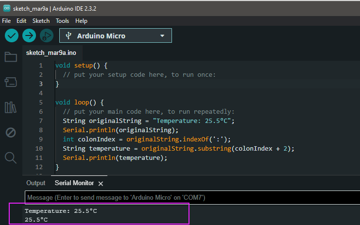 splitting a string in arduino - split temparature from the string result